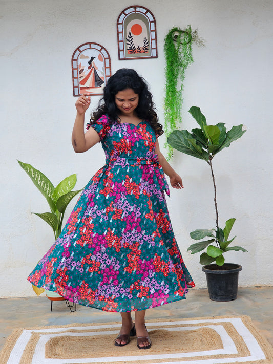 Green & pink umbrella dress