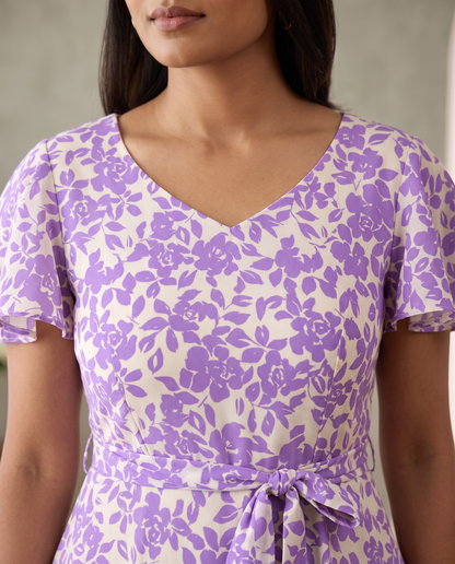 Lilac Poetry  Floral Flared Dress