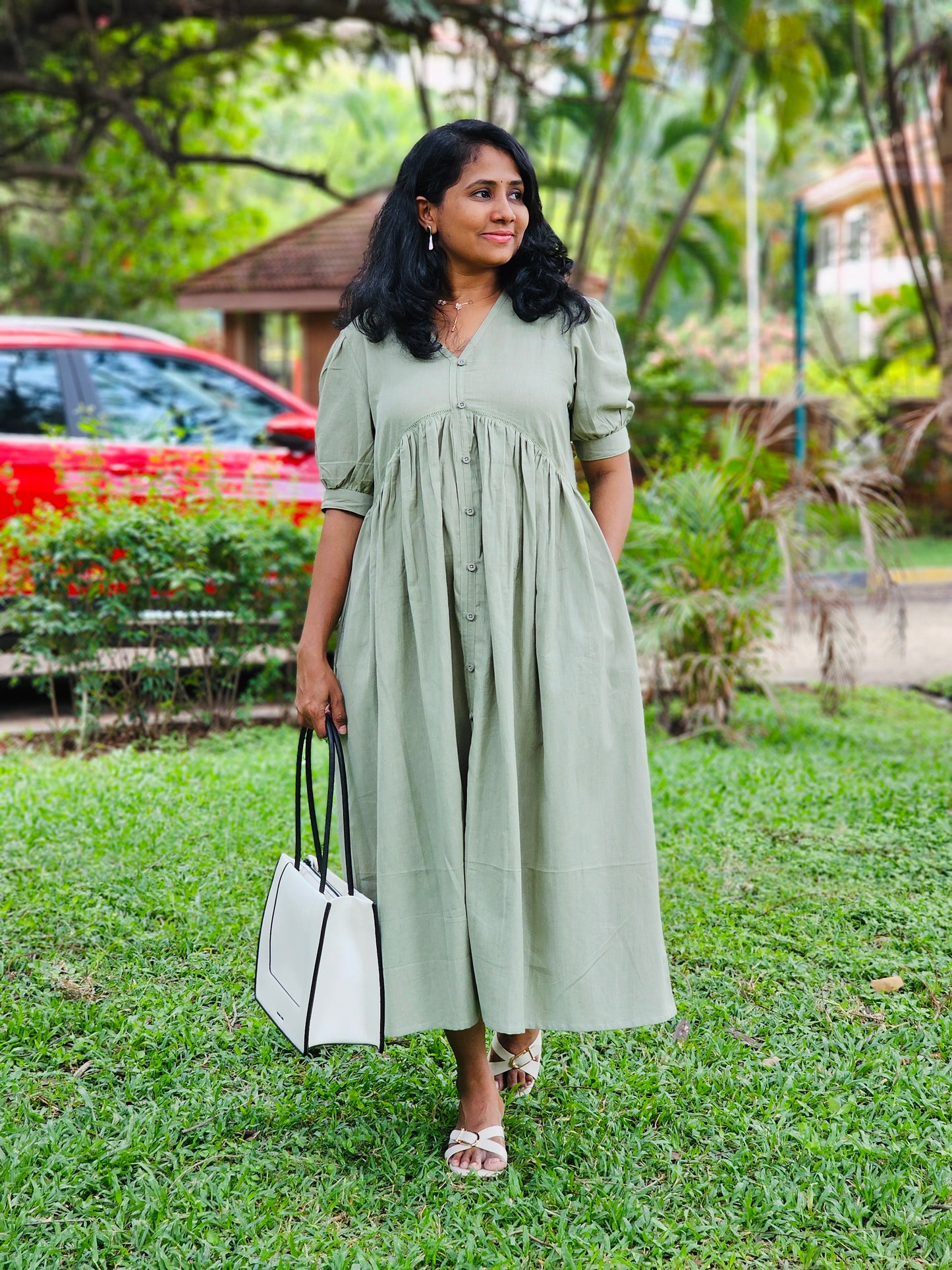 Dusty Olive Solid Midi Dress - Ready to Ship