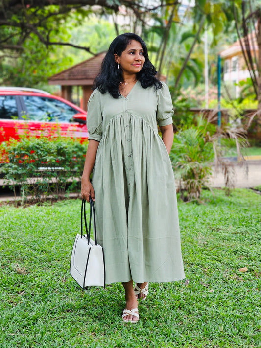 Dusty Olive Solid Midi Dress - Ready to Ship