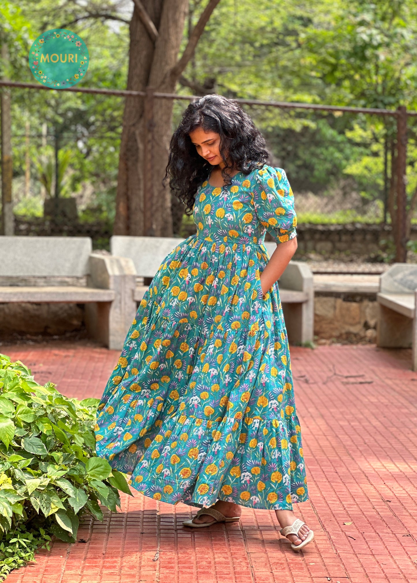 Autumn Floral Cotton 3 Tier Maxi Dress