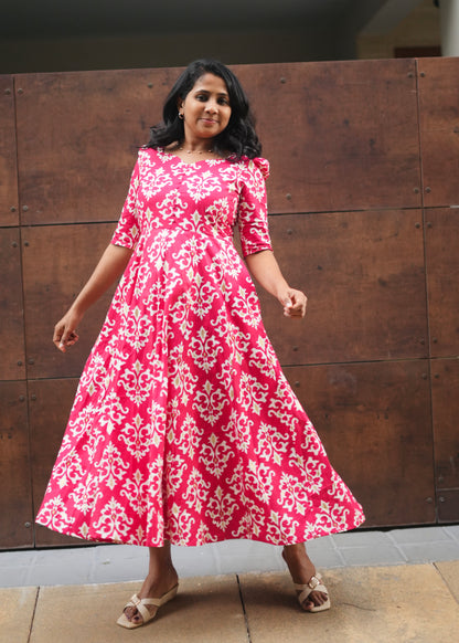 Red Ikat Print Dress-Immediate Dispatch