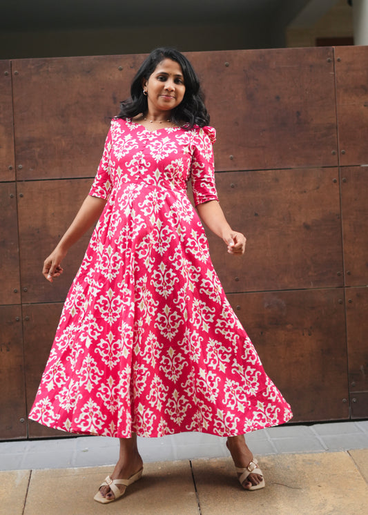Red Ikat Print Dress-Immediate Dispatch