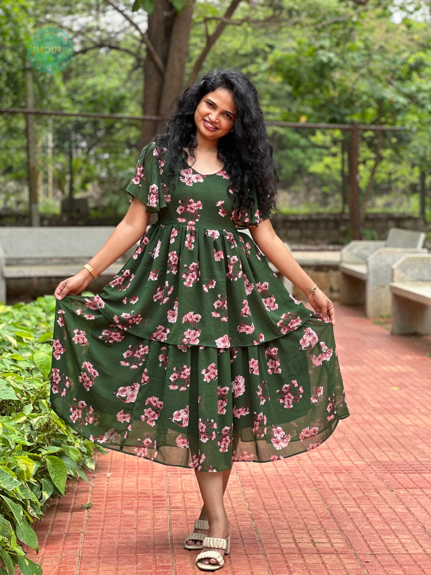 Tamia Green Floral Midi Dress