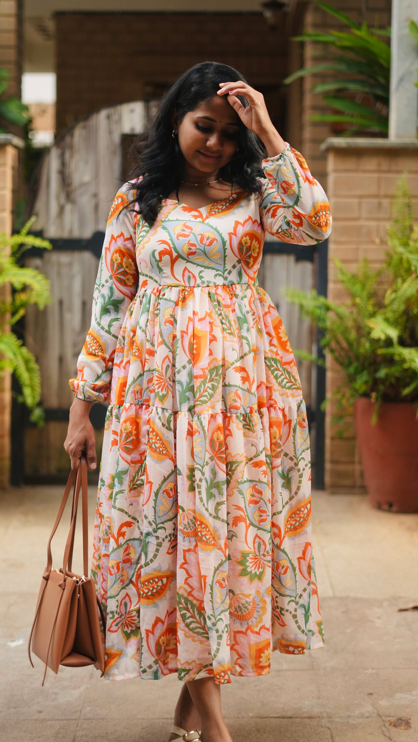 Autumn Lotus Midi Dress- Immediate Dispatch