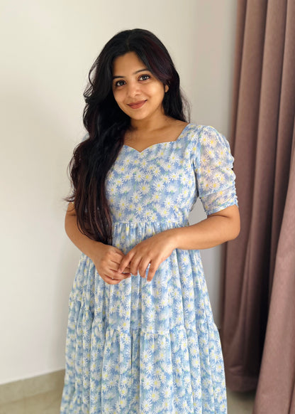 Blue Daisy 3 Tiered Midi Dress