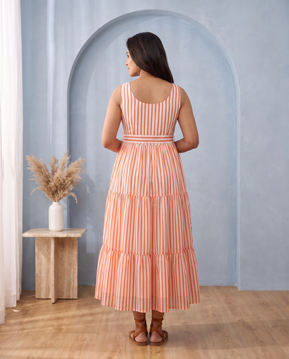 Citrus Lane Orange Striped Tiered Maxi Dress