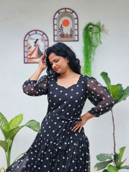 Black polka dots A line dress