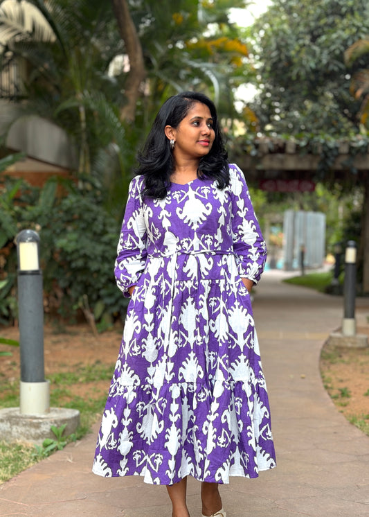 Nina Cotton Maxi Dress — Lavender White Print