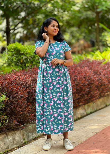 Teal Rabbit Printed Maternity & Feeding Loungewear