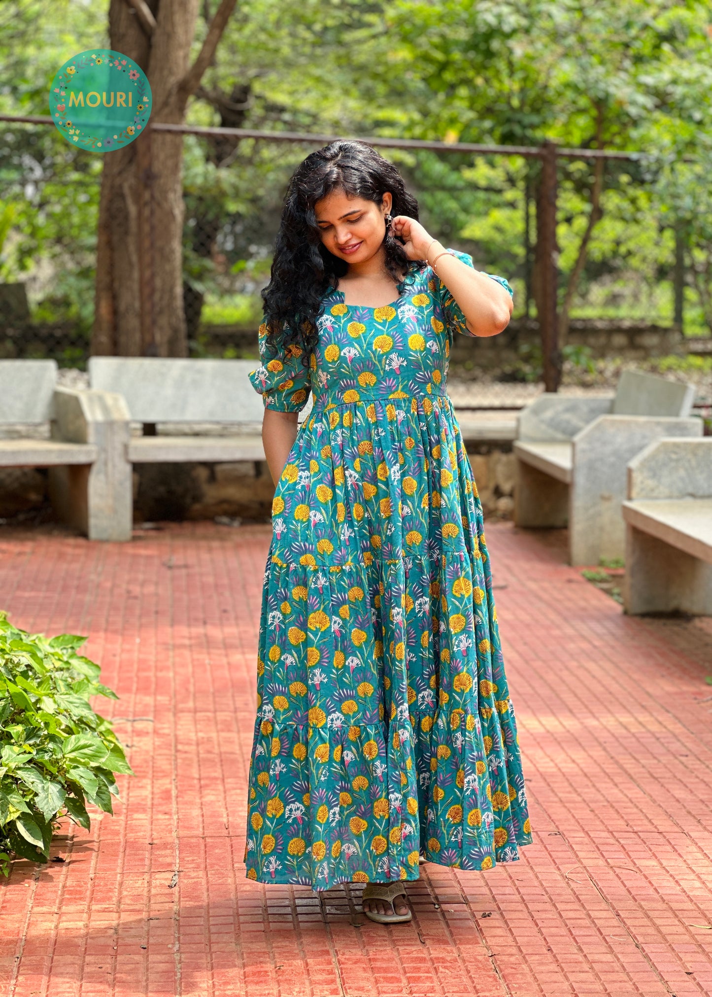 Autumn Floral Cotton 3 Tier Maxi Dress