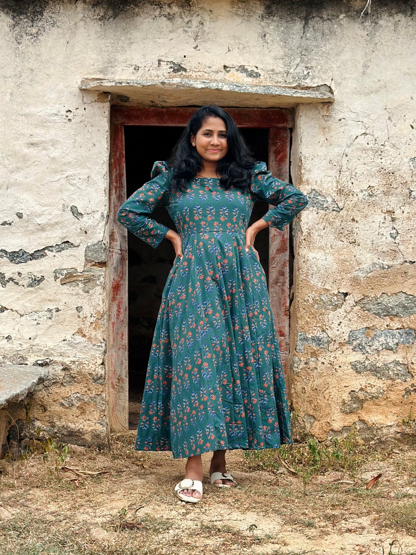 Bottle Green Floral Kali dress