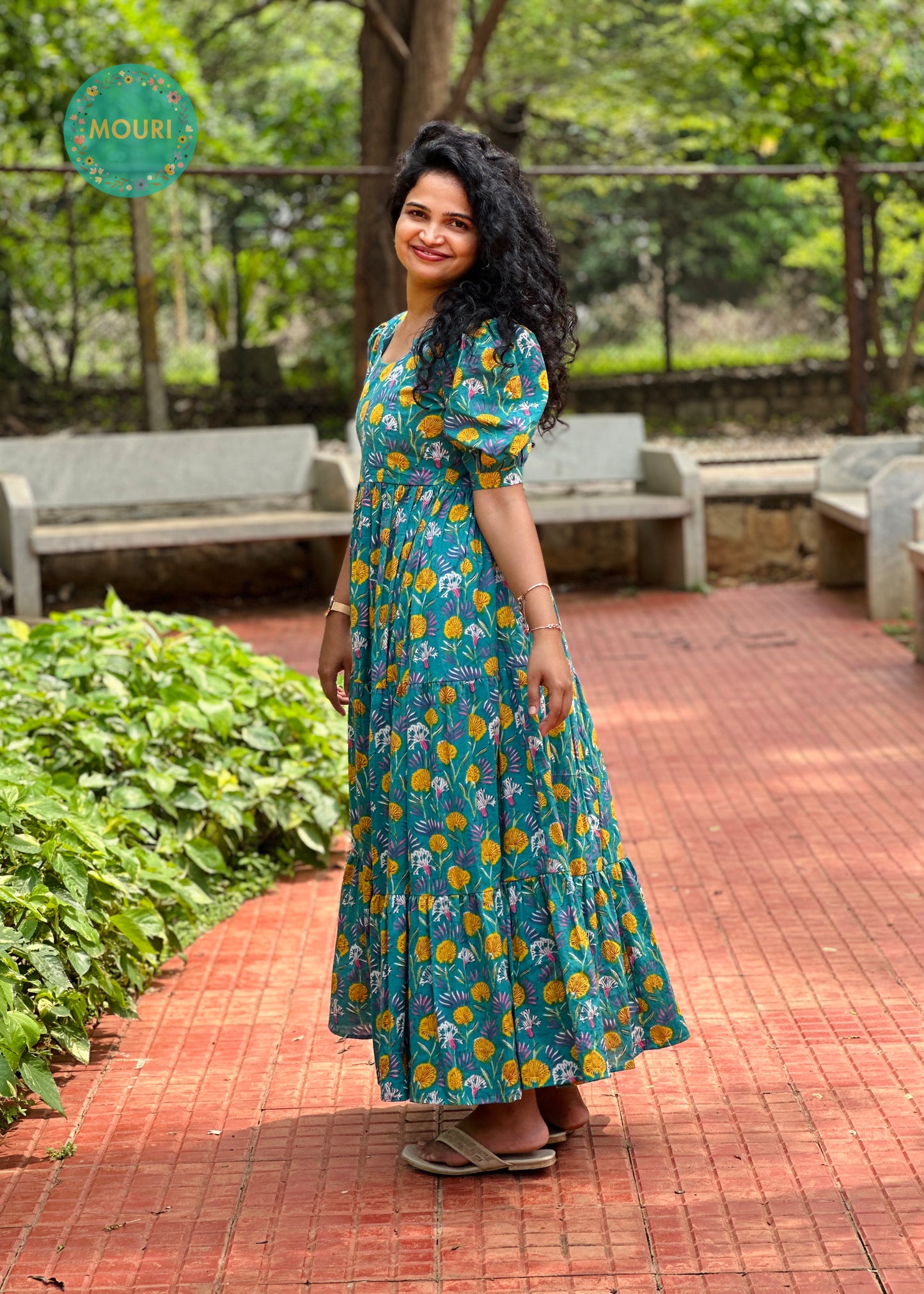 Autumn Floral Cotton 3 Tier Maxi Dress