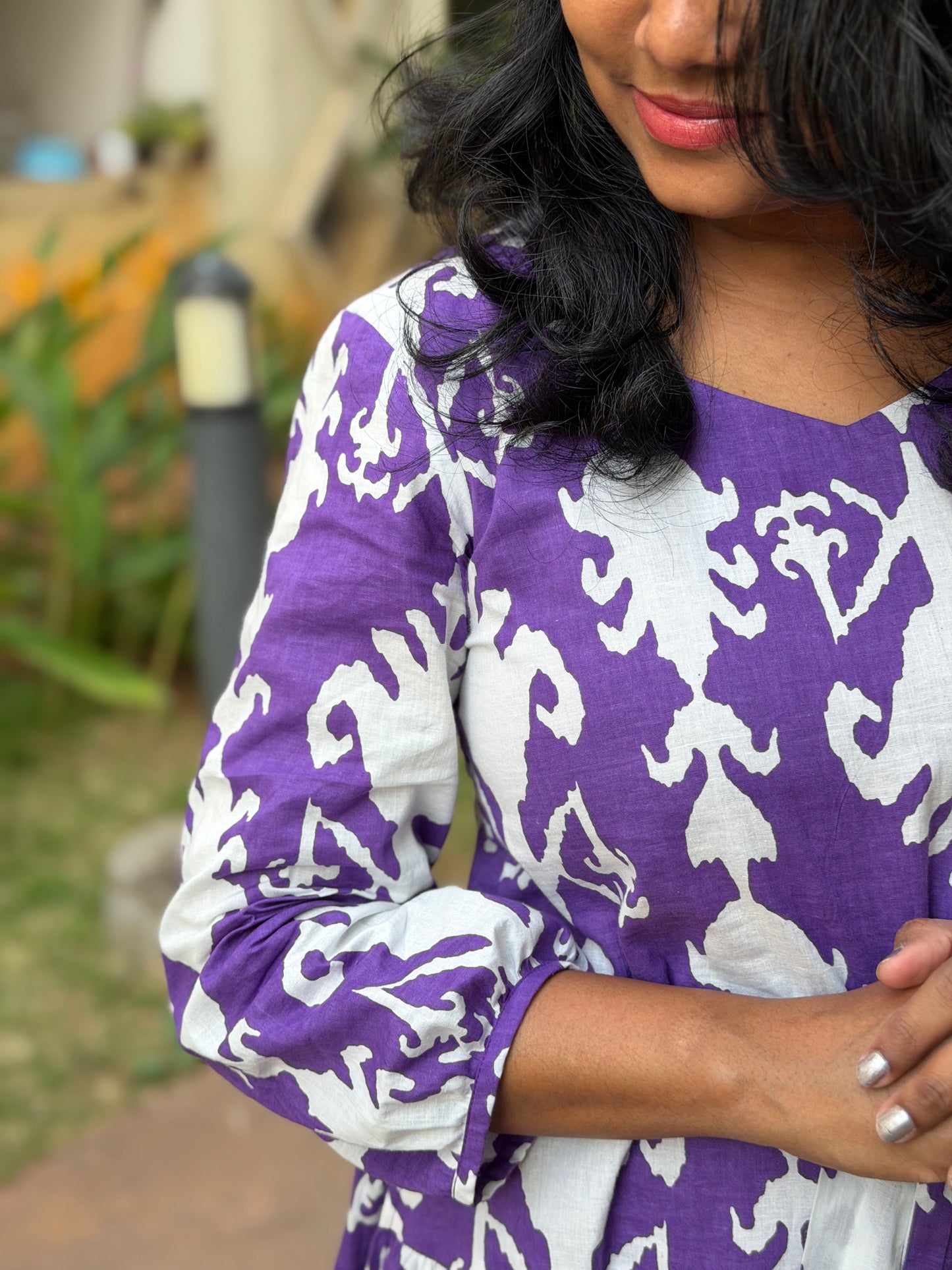 Nina Cotton Maxi Dress — Lavender White Print