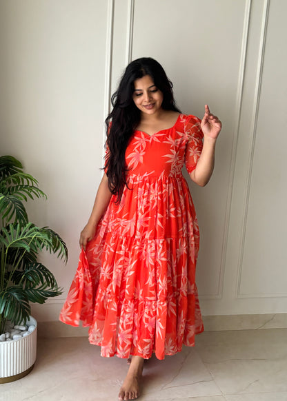 Serena Orange Midi Dress