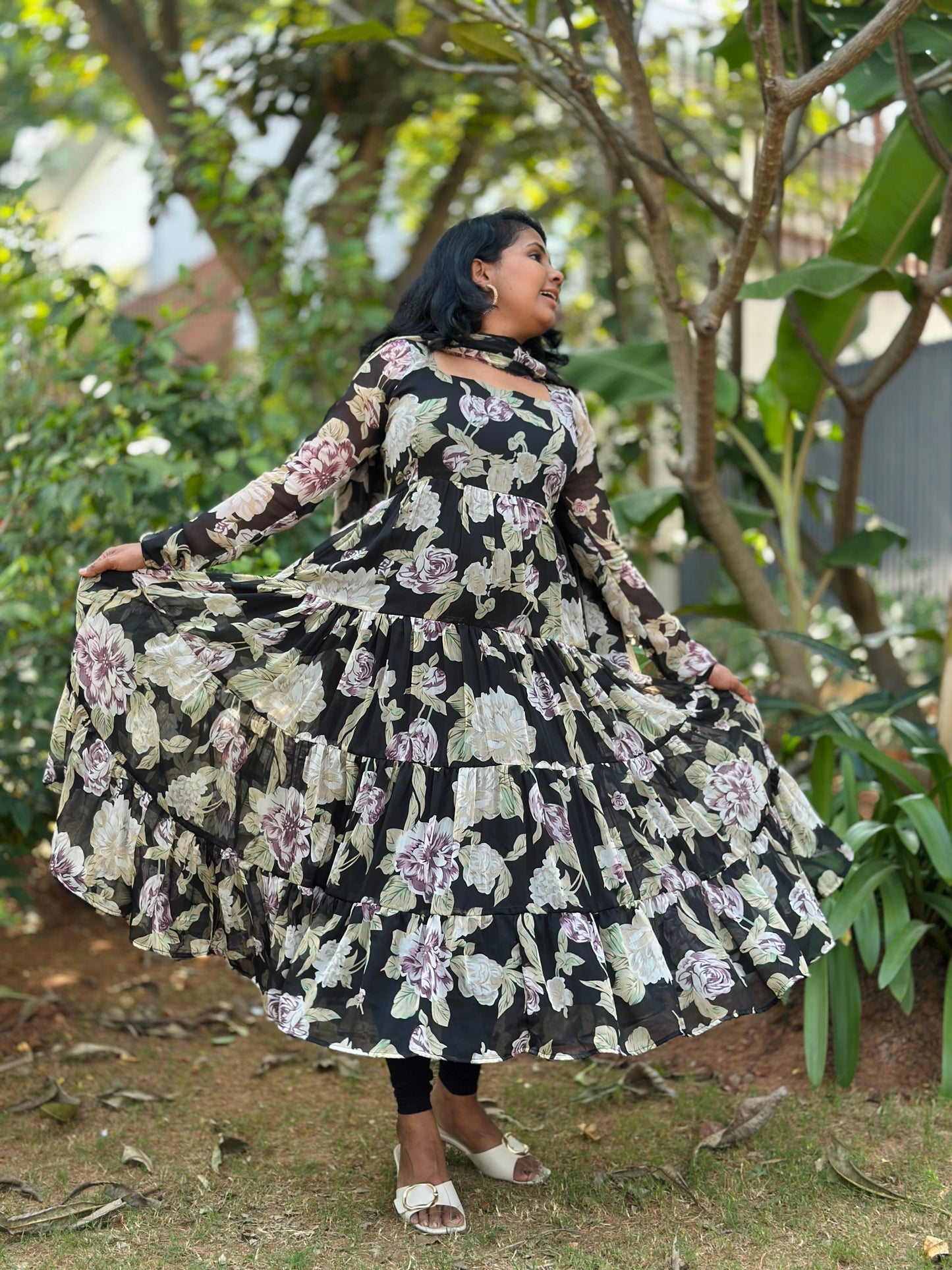 Sunehri Tiered Anarkali  Kurta with Dupatta Set