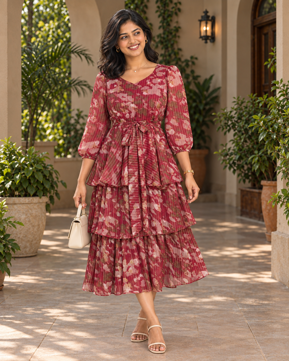 Juliette Maroon Layered Georgette Dress
