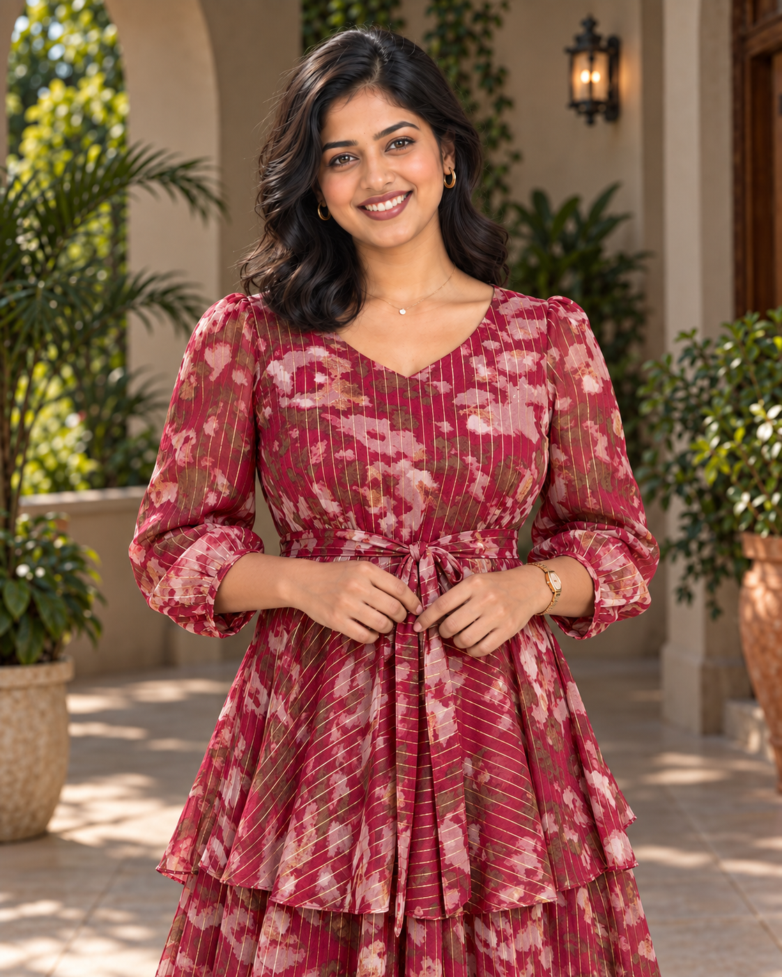 Juliette Maroon Layered Georgette Dress