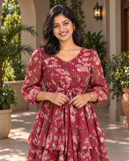Juliette Maroon Layered Georgette Dress