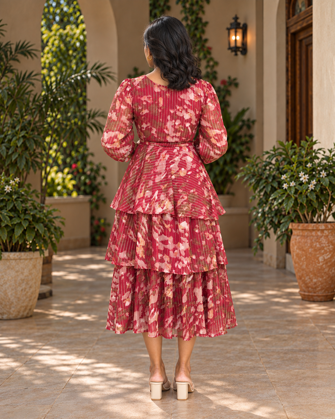 Juliette Maroon Layered Georgette Dress