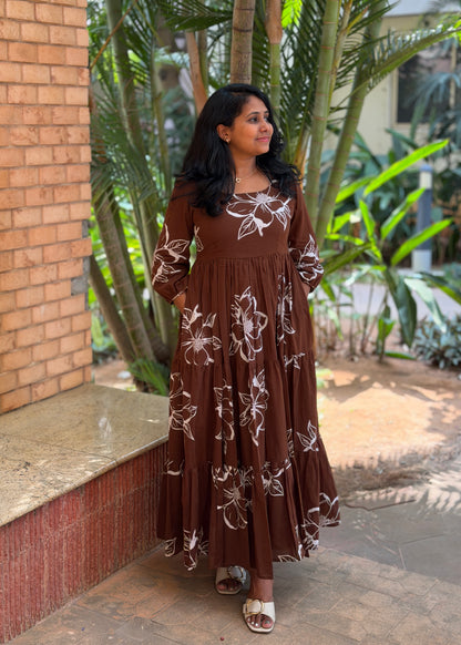 Siena Cotton Maxi Dress — Brown Floral Print