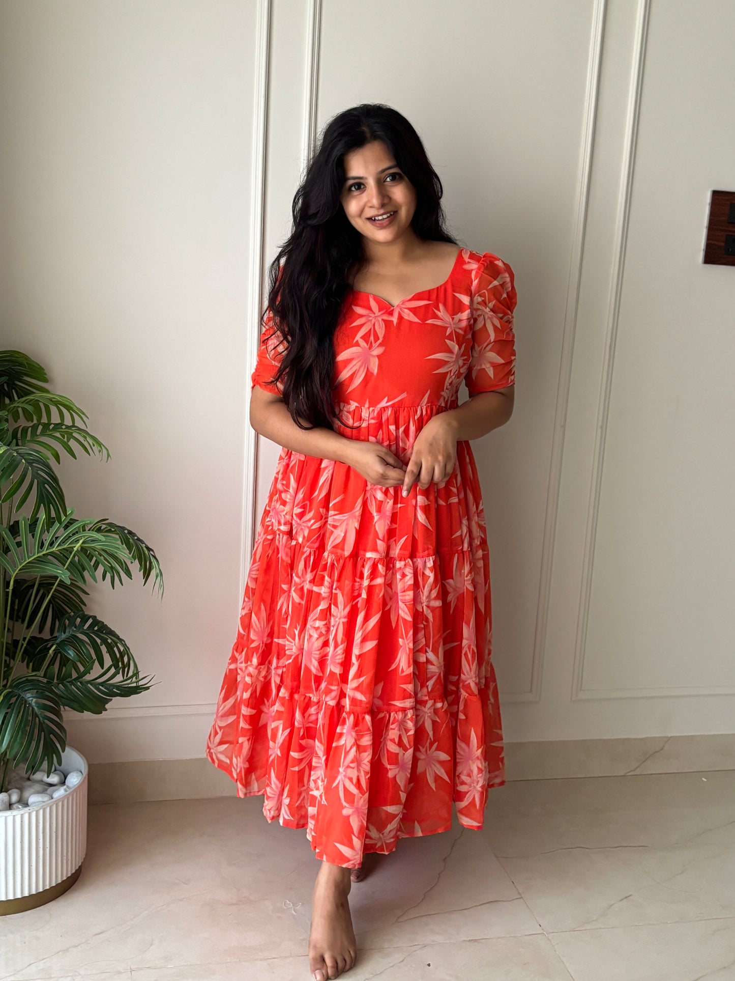 Serena Orange Midi Dress