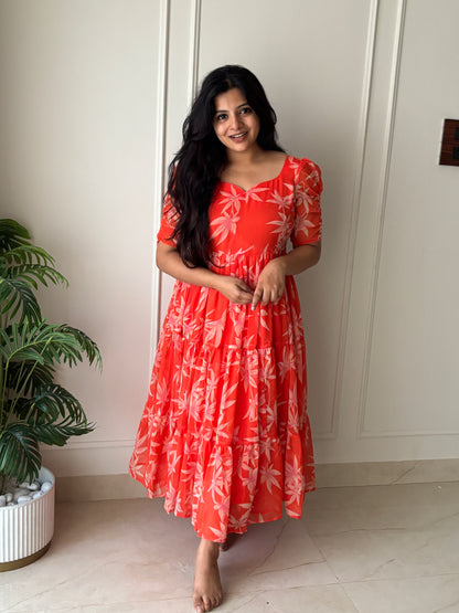 Serena Orange Midi Dress