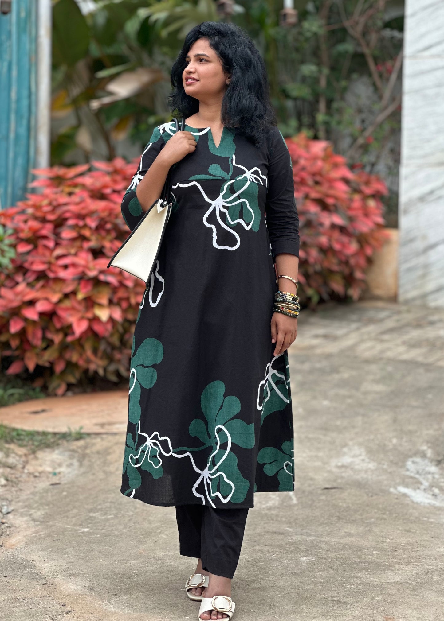 Black Petal Kurta Set