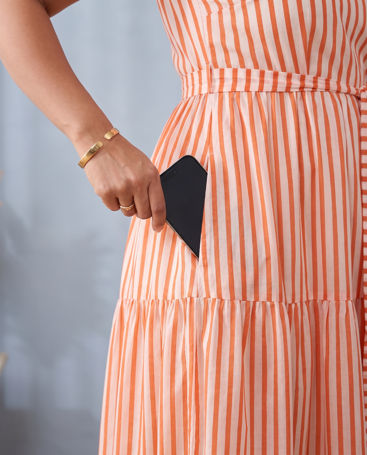 Citrus Lane Orange Striped Tiered Maxi Dress