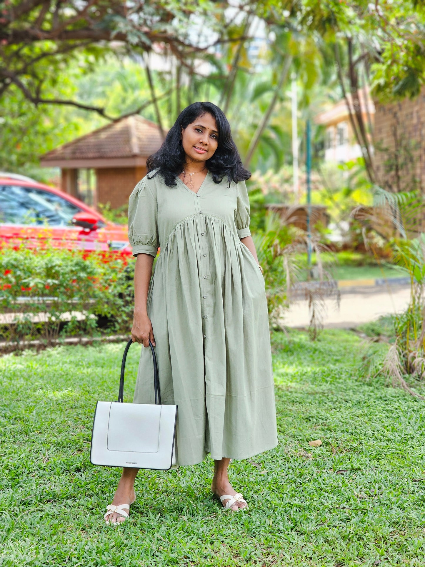 Dusty Olive Solid Midi Dress - Ready to Ship