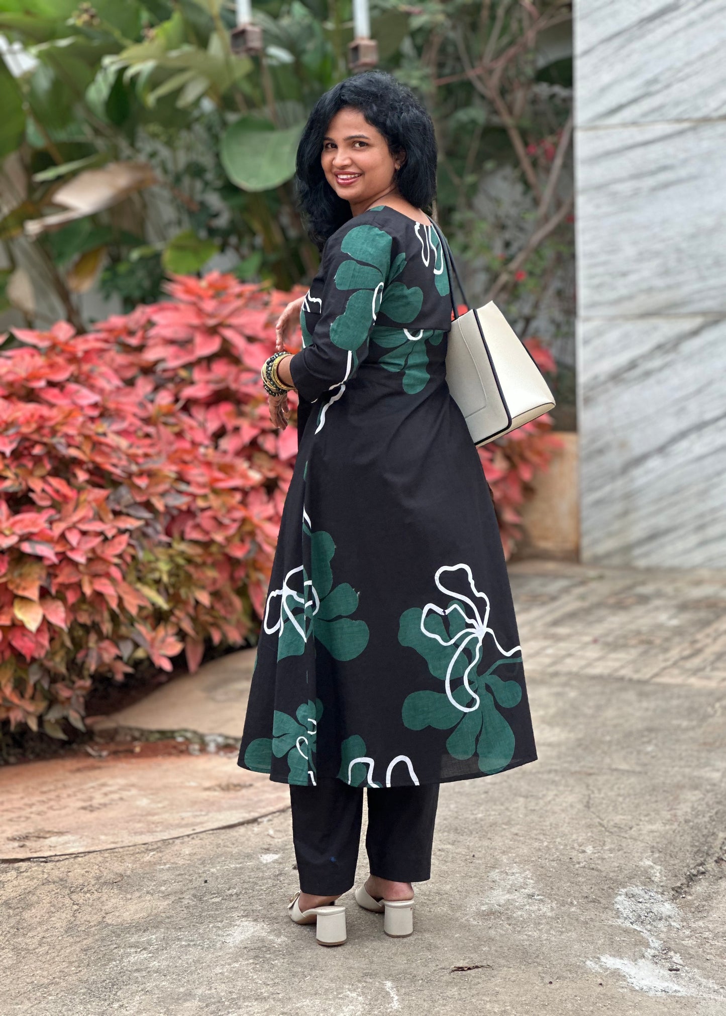 Black Petal Kurta Set
