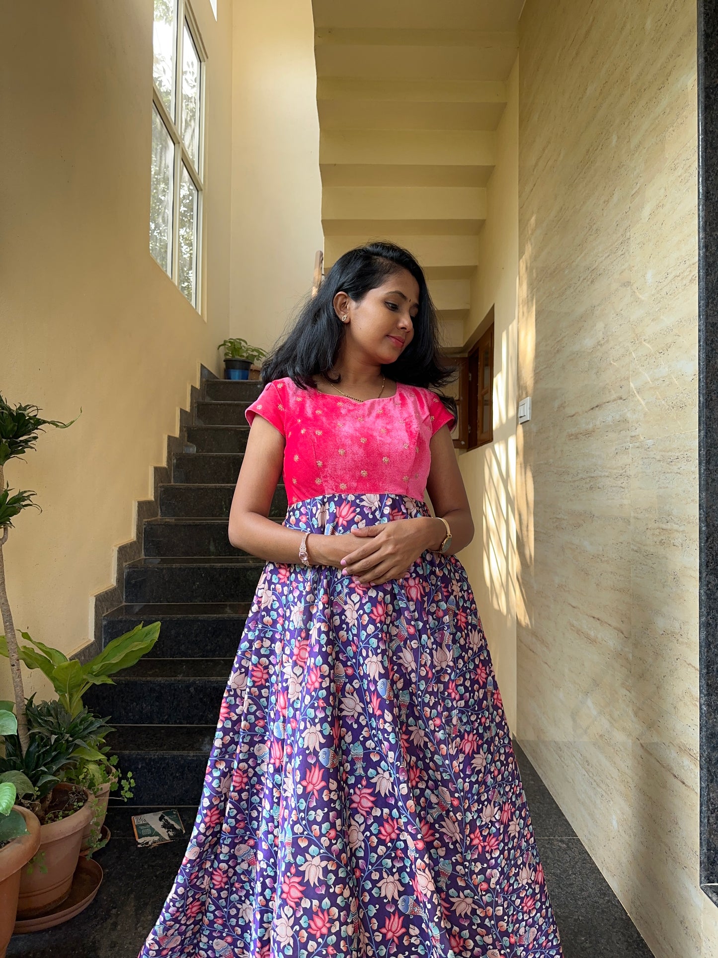 Sahasra Velvet & Kalamkari Full Flare Long gown