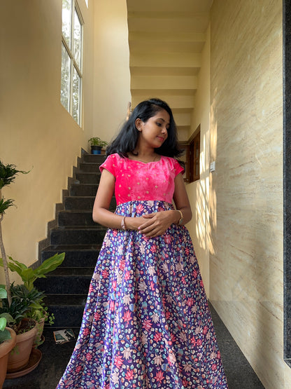 Sahasra Velvet & Kalamkari Full Flare Long gown