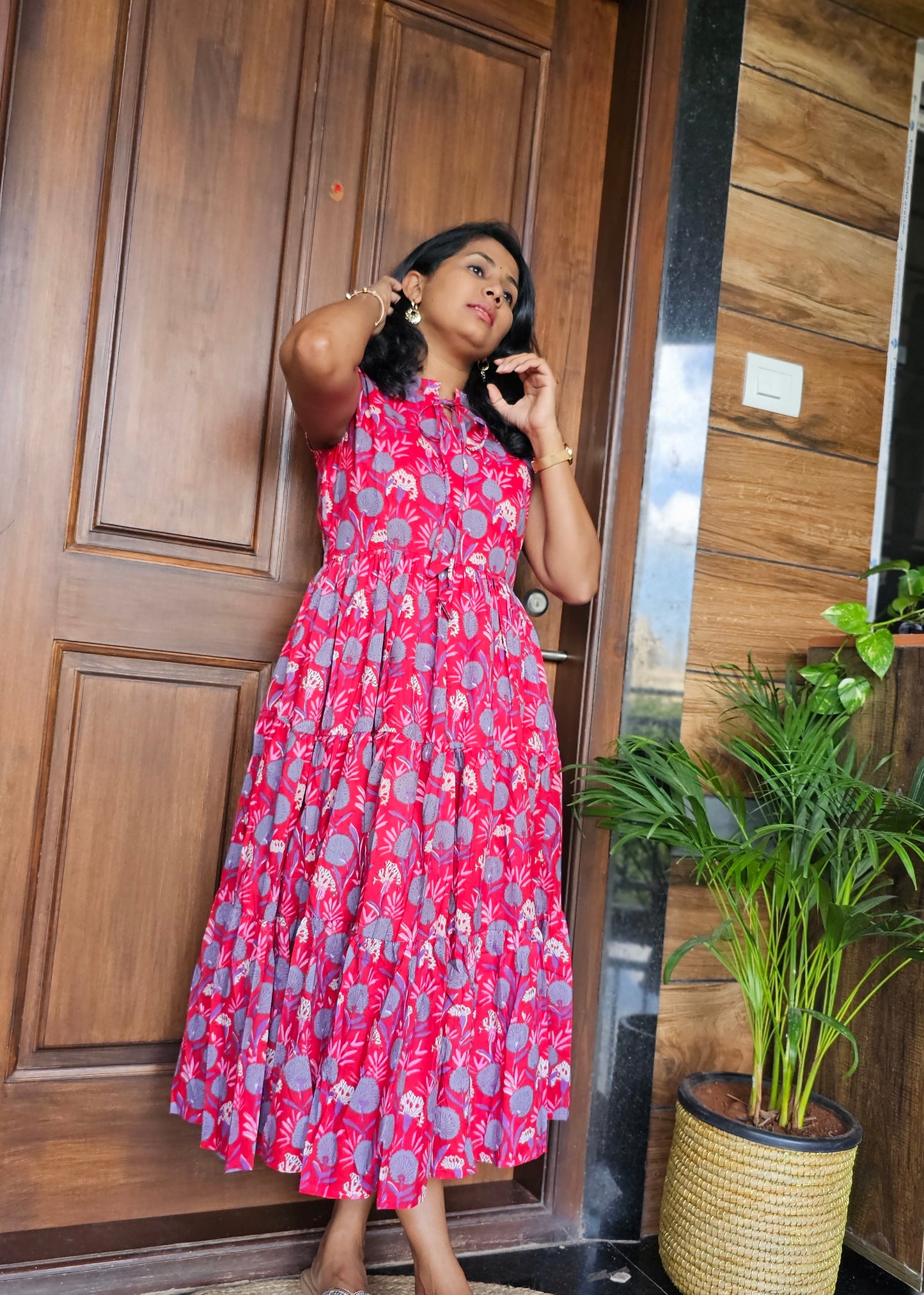 Red Floral Collar Dress- Immediate Dispatch