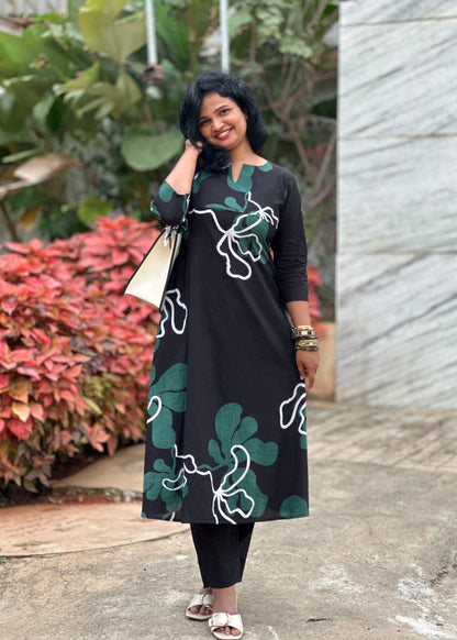 Black Petal Kurta Set