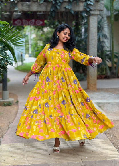 Gia Cotton Maxi Dress — Yellow Floral Print
