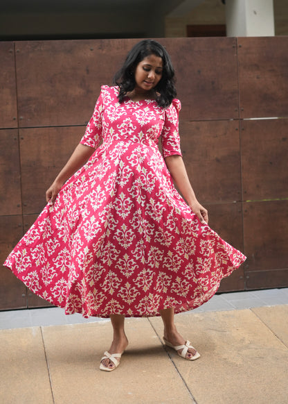 Red Ikat Print Dress-Immediate Dispatch