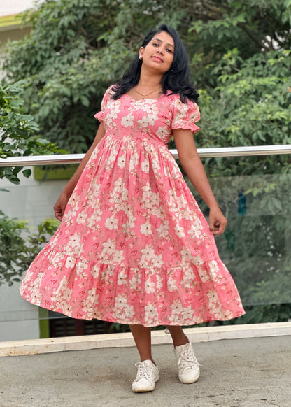 Peach Garden Midi Dress