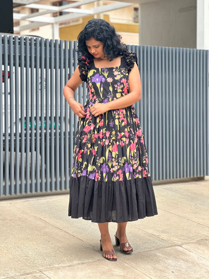 Zeya Black 3 tiered midi  Dress