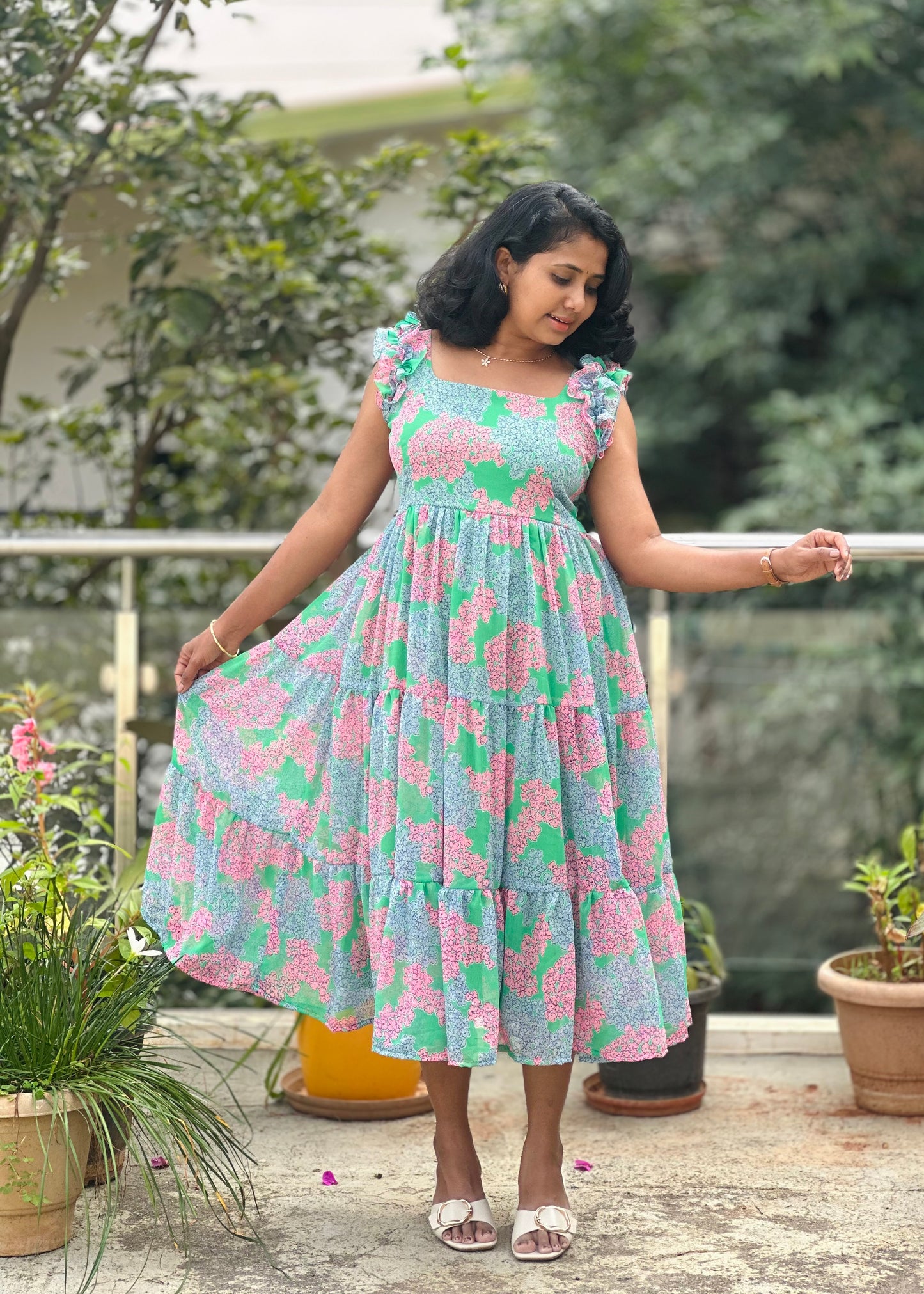 Spring garden midi dress