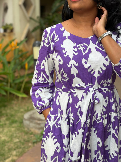 Nina Cotton Maxi Dress — Lavender White Print