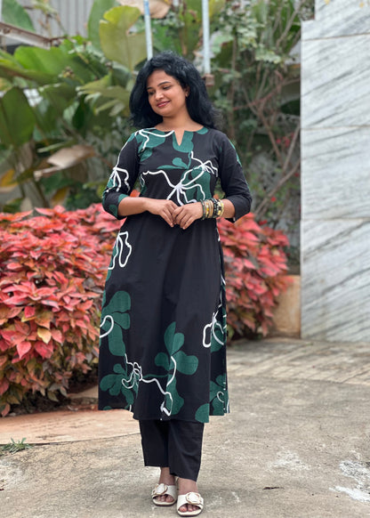 Black Petal Kurta Set