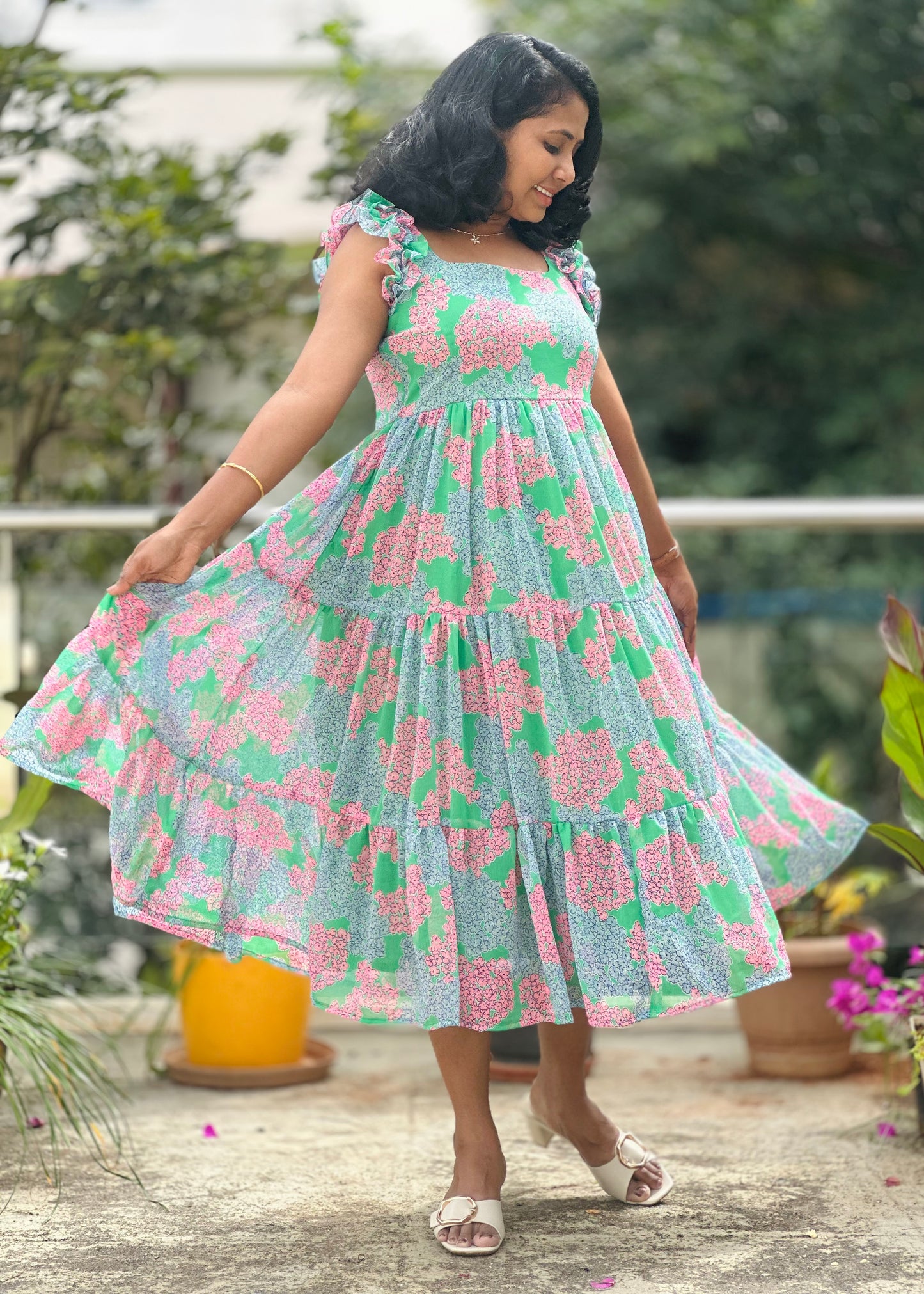 Spring garden midi dress