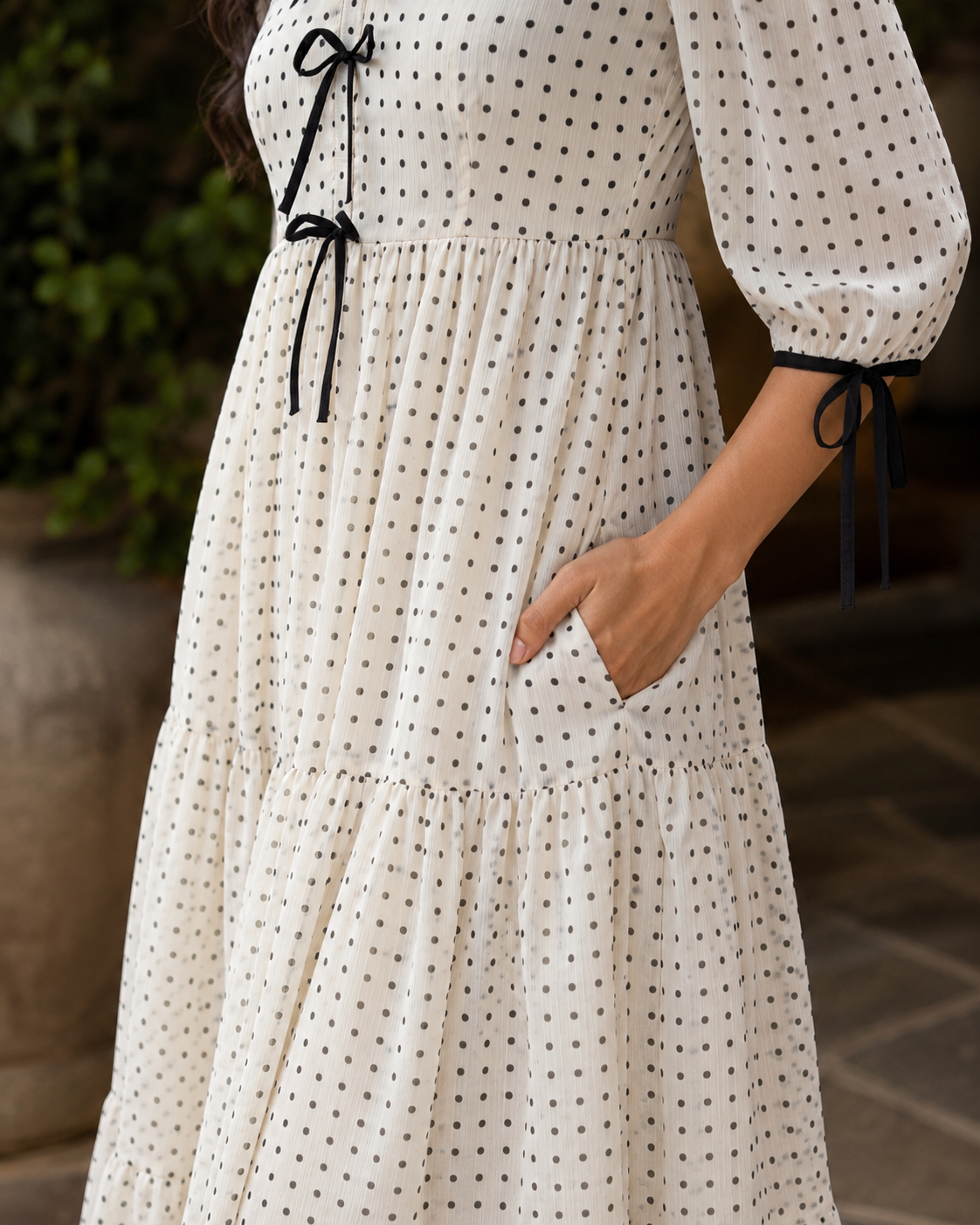 Novie Ivory Polka Bow Chiffon Dress