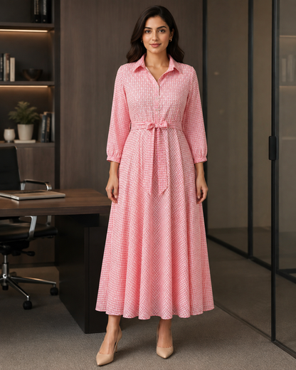 Elowen Blush Pink Collared Georgette Dress
