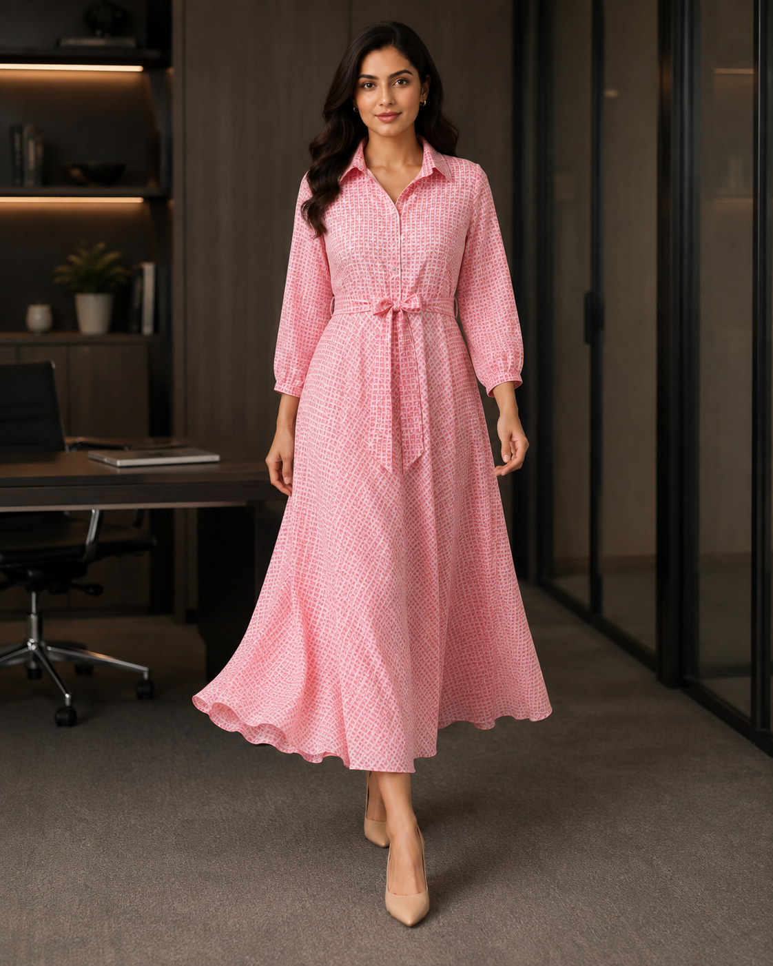 Elowen Blush Pink Collared Georgette Dress