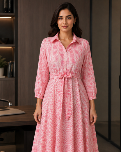 Elowen Blush Pink Collared Georgette Dress