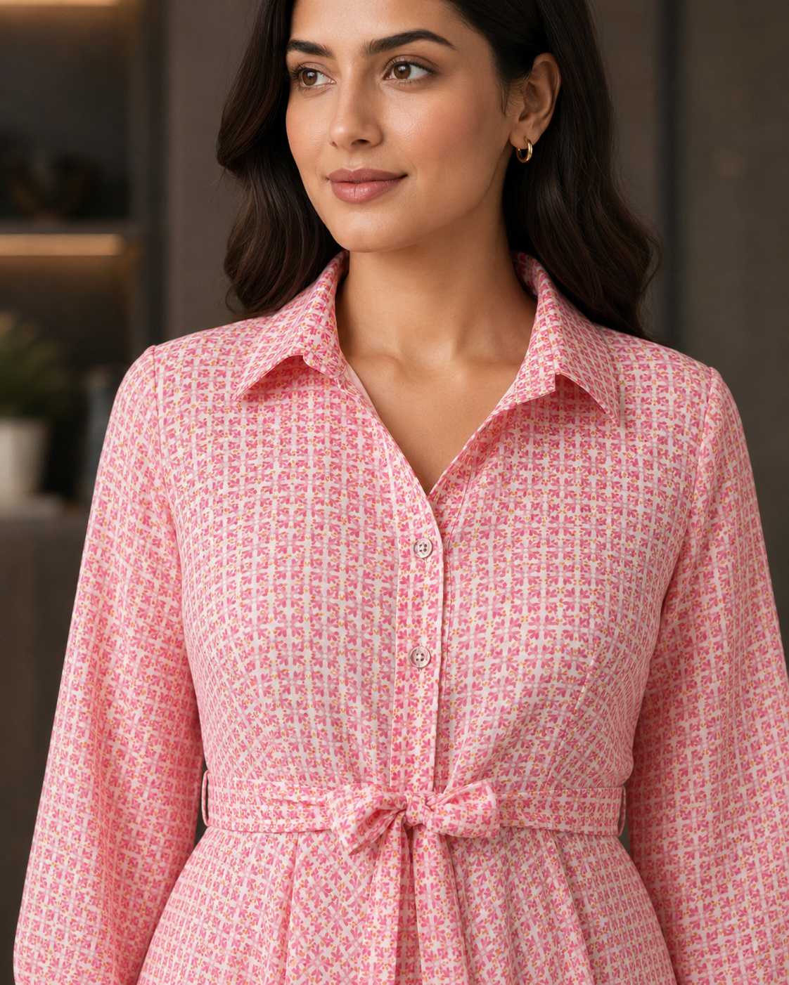 Elowen Blush Pink Collared Georgette Dress