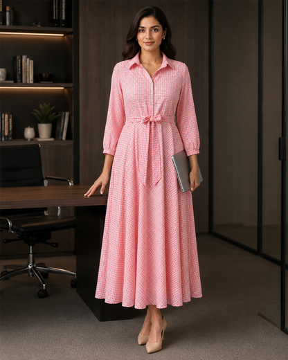 Elowen Blush Pink Collared Georgette Dress