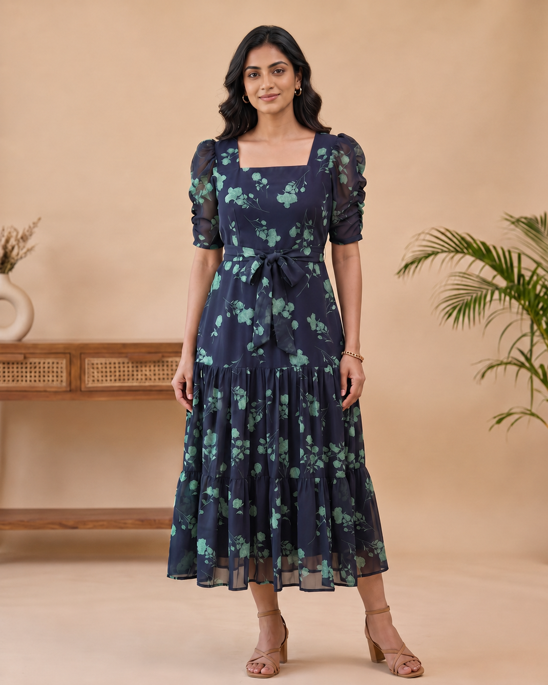 Selene Floral  Georgette Midi Dress